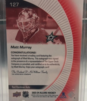 2023-24 Upper Deck Allure Matt Murray Rainbow Red Autographs Rookie Auto back