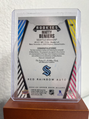 2022-23 Upper Deck Allure Matty Beniers #150 Red Rainbow Auto back