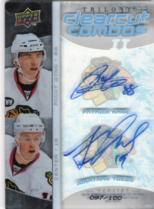 2008-09 UD Trilogy Patrick Kane Jon Toews Clear cut Combos auto /100 2nd year back