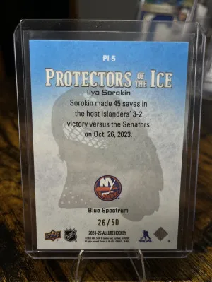 2024-25 UD Allure Blue Spectrum Protectors Of The Ice Ilya Sorokin /50 back
