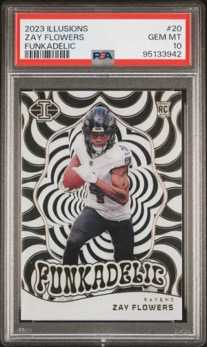 2023 Panini Illusions ZAY FLOWERS Rookie RC FUNKADELIC #20 - GRADED PSA 10 Baltimore Ravens front