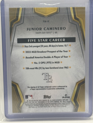 2024 Topps Five Star Junior Caminero Rookie Auto Autograph #fsa-jc back