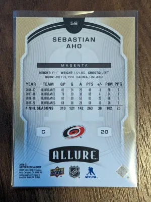 Magenta Sebastian Aho SSP2020-21 Upper Deck Allure  Hurricanes #56 1:150 back