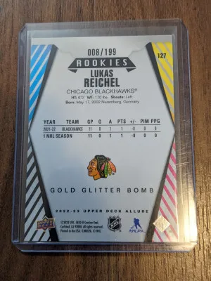 2022-23 Lukas Reichel gold glitter bomb rookies /199 back