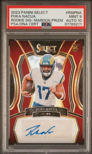 2023 Select Football Puka Nacua Maroon Rookie Auto /75 PSA 9 Auto 10 front