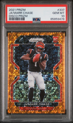 2021 Panini Prizm Ja’marr Chase Rookie Orange Disco Prizm PSA 10 front
