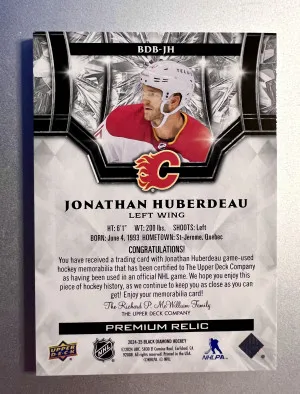 2022-23 Upper Deck Black Diamond Jonathan Huberdeau Premium Relic 49/50 back