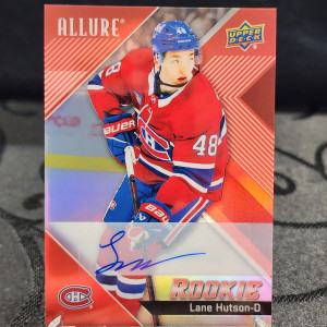 2024-25 Upper Deck Allure Red Rainbow Auto Lane Hutson RC Auto #139 front