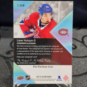 2024-25 Upper Deck Allure Red Rainbow Auto Lane Hutson RC Auto #139 back