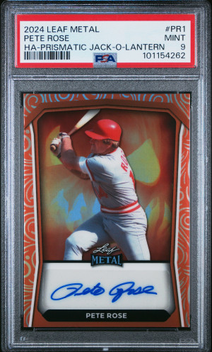 2024 Leaf Metal Halloween Exclusive Autograph Pete Rose Ha-Prismatic Jack-O-Lantern front