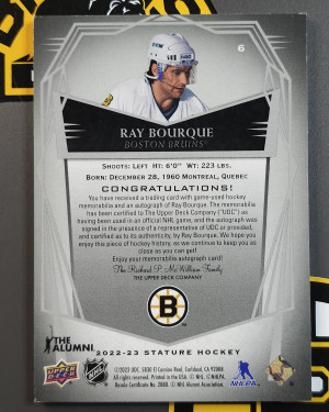 2022-23 Upper Deck Stature Alumni Patch Memorabilia Auto Ray Bourque /5 back