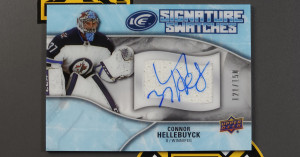 2018-19 Upper Deck UD Ice Signature Swatches Auto Mem Connor Hellebuyck /150 front