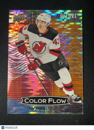 Luke Hughes /150 Red Orange Spectrum Color Flow Allure 2024-25 Hockey Card front