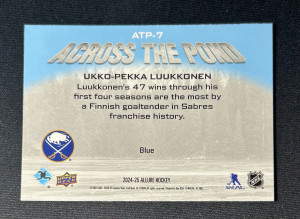 Ukko Pekka Luukkonen Blue Across the Pond Allure 2024-25 Insert Hockey Card back