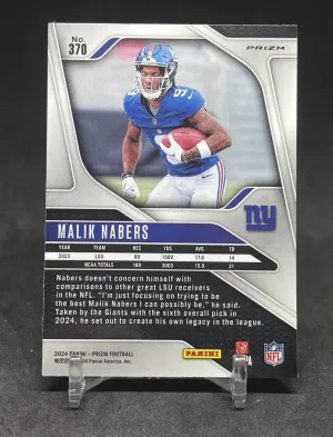 2024 Prizm Football Malik Nabers Rookie Silver Prizm back