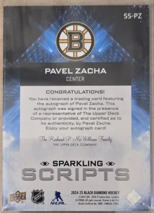 2024-25 Black Diamond Sparkling Scripts SS-PZ Pavel Zacha Autograph Bruins back