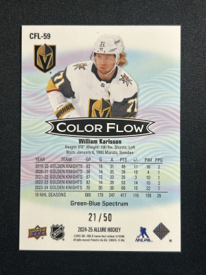 William Karlsson /50 Allure Color Flow Green Blue Spectrum 24-25 Hockey Card back