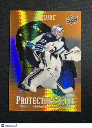 Connor Hellebuyck /199 Protectors Ice Orange Spectrum Allure 2024-25 Hockey Card front