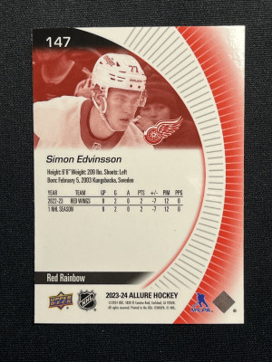 Simon Edvinsson Rookie Red Rainbow Allure 2023-24 Hockey Card 147 back