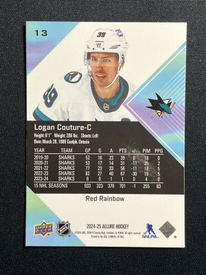 Logan Couture Red Rainbow Allure 2024-25 Hockey Card 13 back