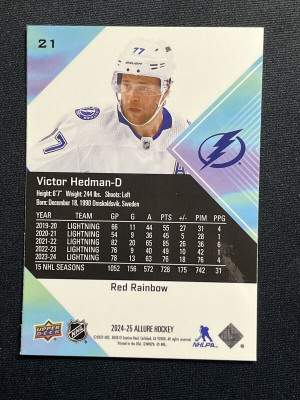 Victor Hedman Red Rainbow Allure 2024-25 Hockey Card 21 back