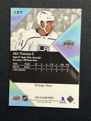 Akil Thomas Rookie Orange Slice Allure 2024-25 Hockey Card 127 back