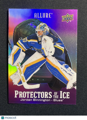 Jordan Binnington Purple Protectors Of The Ice Allure 2024-25 Hockey Card PI-3 front