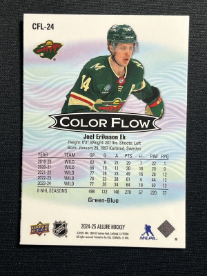 Joel Eriksson Ek Color Flow Green Blue Allure 2024-25 Hockey Card CFL-24 back