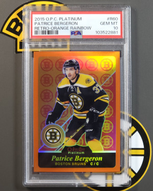 2015-16 O Pee Chee OPC Platinum Retro Orange /49 Patrice Bergeron PSA 10 Pop 1 front