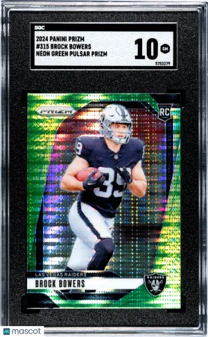2024 Panini Prizm Brock Bowers #315 Neon Green Pulsar Rookie Raiders SGC 10 front