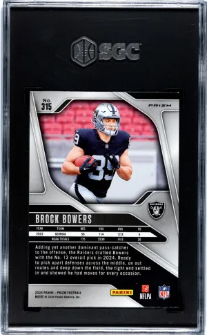 2024 Panini Prizm Brock Bowers #315 Neon Green Pulsar Rookie Raiders SGC 10 back