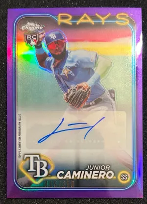2024 Topps Chrome Update Junior Caminero Purple Refractor 115/250 Auto front
