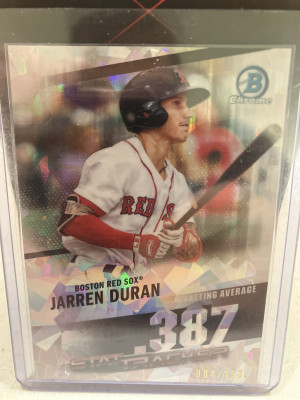 2020 Bowman Chrome Atomic Refractor Stat Tracker Jarren Duran 4/150 front