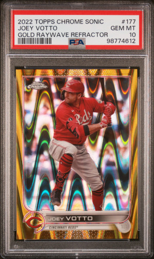 2022 Topps Chrome Sonic Joey Votto Gold Raywave Refractor front