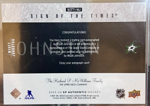 23-24 SP Authentic Wyatt Johnston Sign Of The Times back