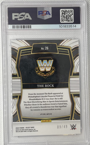 2024 Select WWE The Rock blue 9/49 PSA 10 back