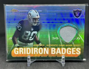 Jerry Rice 2003 Topps Chrome Gridiron Badges Game-Worn Jersey /75 #GB-JR Raiders front