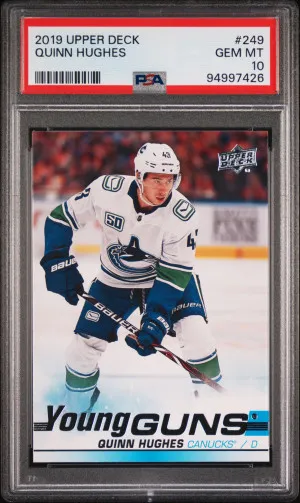 2019 Upper Deck Quinn Hughes ROOKIE YOUNG GUNS PSA GEM MINT 10 front