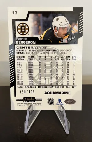 20-21 OPC Platinum - Patrice Bergeron - Aquamarine /499 back