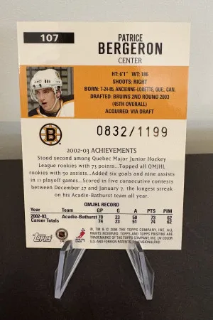 03-04 Topps Pristine - Patrice Bergeron - Gold Rookie /1199 back