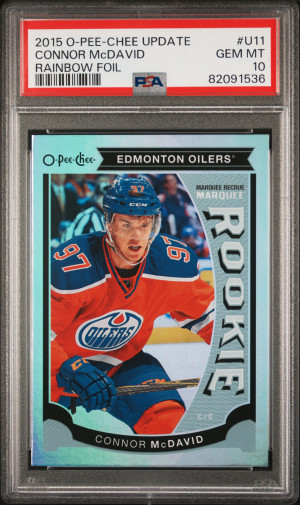 2015 O-Pee-Chee Update Connor Mcdavid Rainbow Foil front