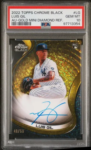 2022 Topps Chrome Black Autographs Luis Gil Gold Mini Diamond Refractor /50 PSA 10 front