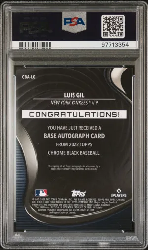 2022 Topps Chrome Black Autographs Luis Gil Gold Mini Diamond Refractor /50 PSA 10 back