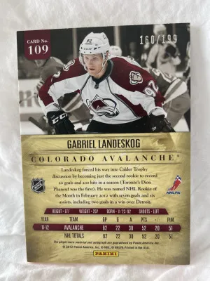 2012 Panini Prime Hockey Gabriel Landeskog Prime Rookies Quad Patch Auto 160/199 back