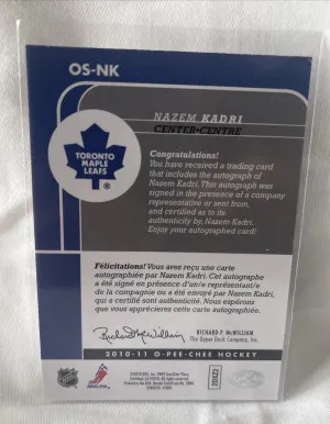 Nazem Kadri 2010-11 O-Pee-Chee Signatures OS-NK back