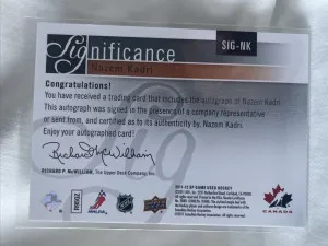 2011-12 SP Game Used Edition SIGnificance /50 Nazem Kadri #SIG-NK Rookie Auto RC back