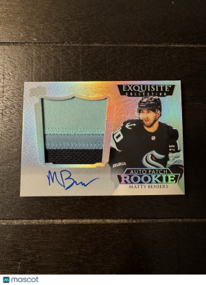 2022-23 Upper Deck Exquisite Hockey Matty Beniers Rookie Patch Auto /25 Kraken front