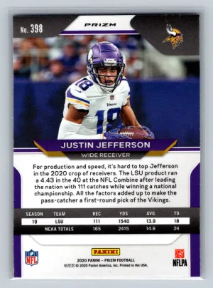 2020 Panini Prizm Justin Jefferson Rookie Red White Blue RC back