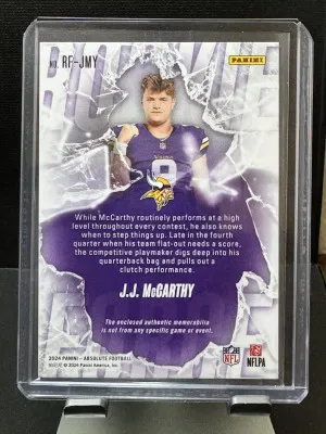 2024 Panini Absolute J.J. McCarthy #RF-JMY Rookie Force Patch back
