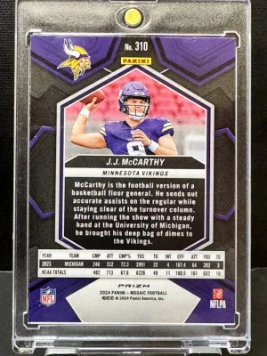 2024 Panini Mosaic J.J. McCarthy #310 Green Mosaic Prizm RC back
